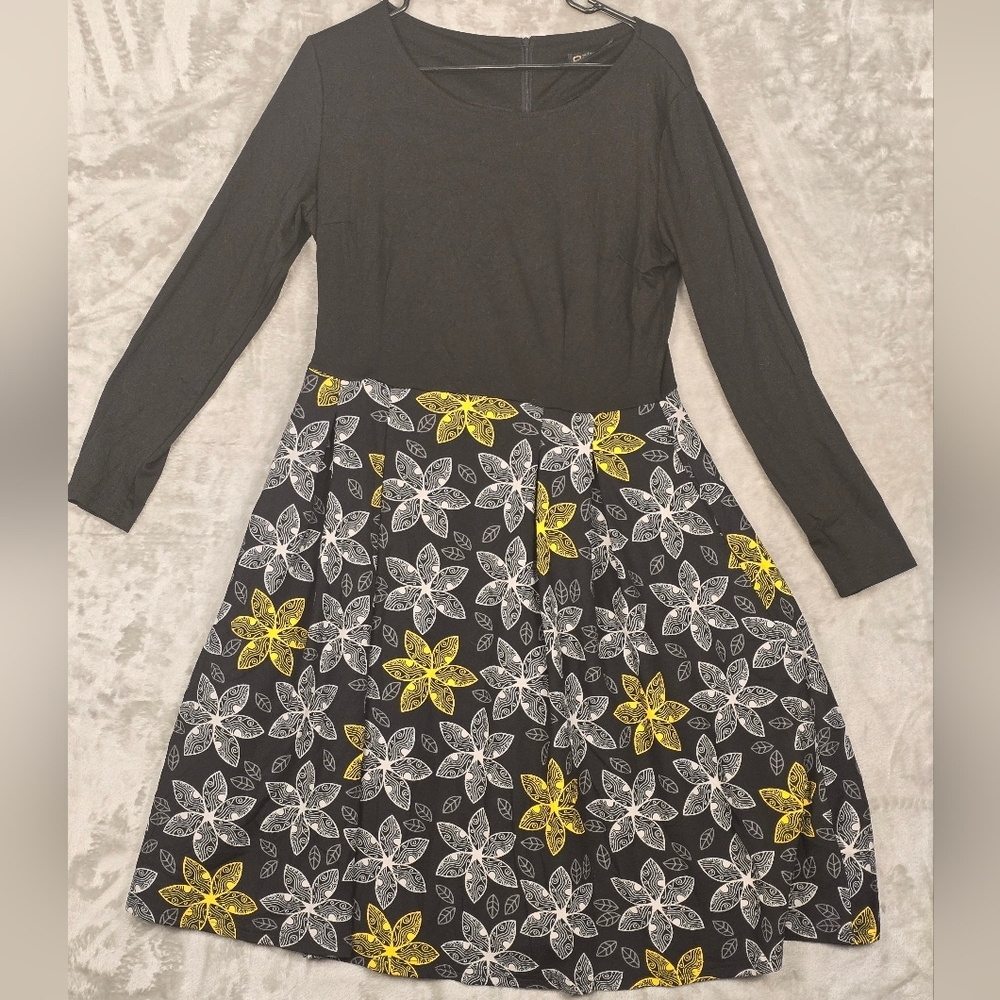 Oxiuly Fashion Women Dress Extra Large Black Poly Blend Long Sleeve Knee Length